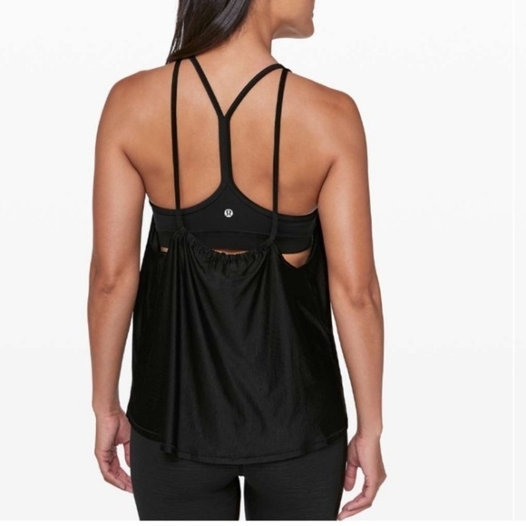 Lululemon Flow Y 2-in-1 Tank Top Solid Black Size 8 Women’s Built In Sports Bra - Picture 1 of 11